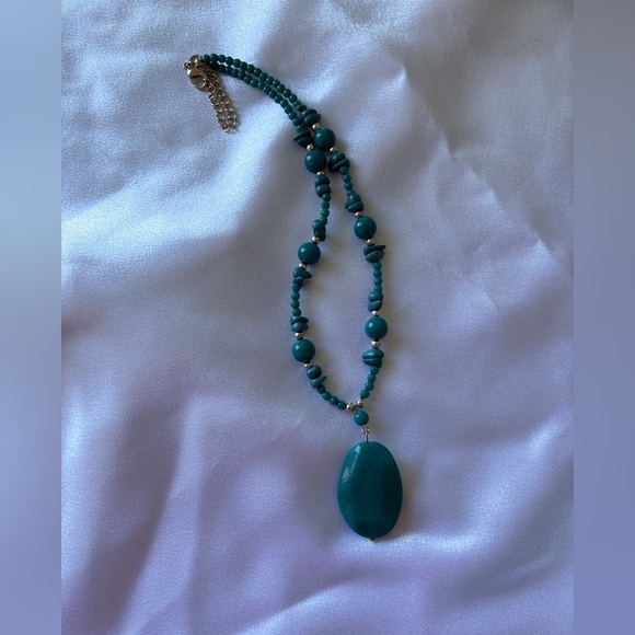 Turquoise Beaded with Silver Accents Necklace Costume Jewelry Western Prairie - Picture 4 of 5